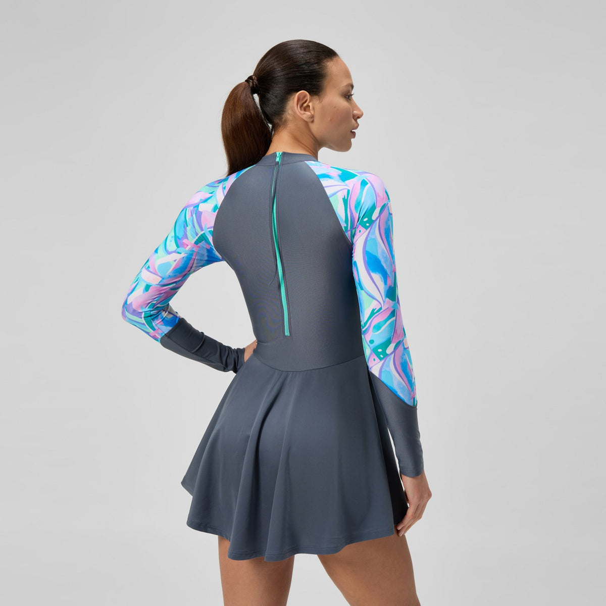 Speedo Long Sleeve Swim Dress Grey/Turquoise