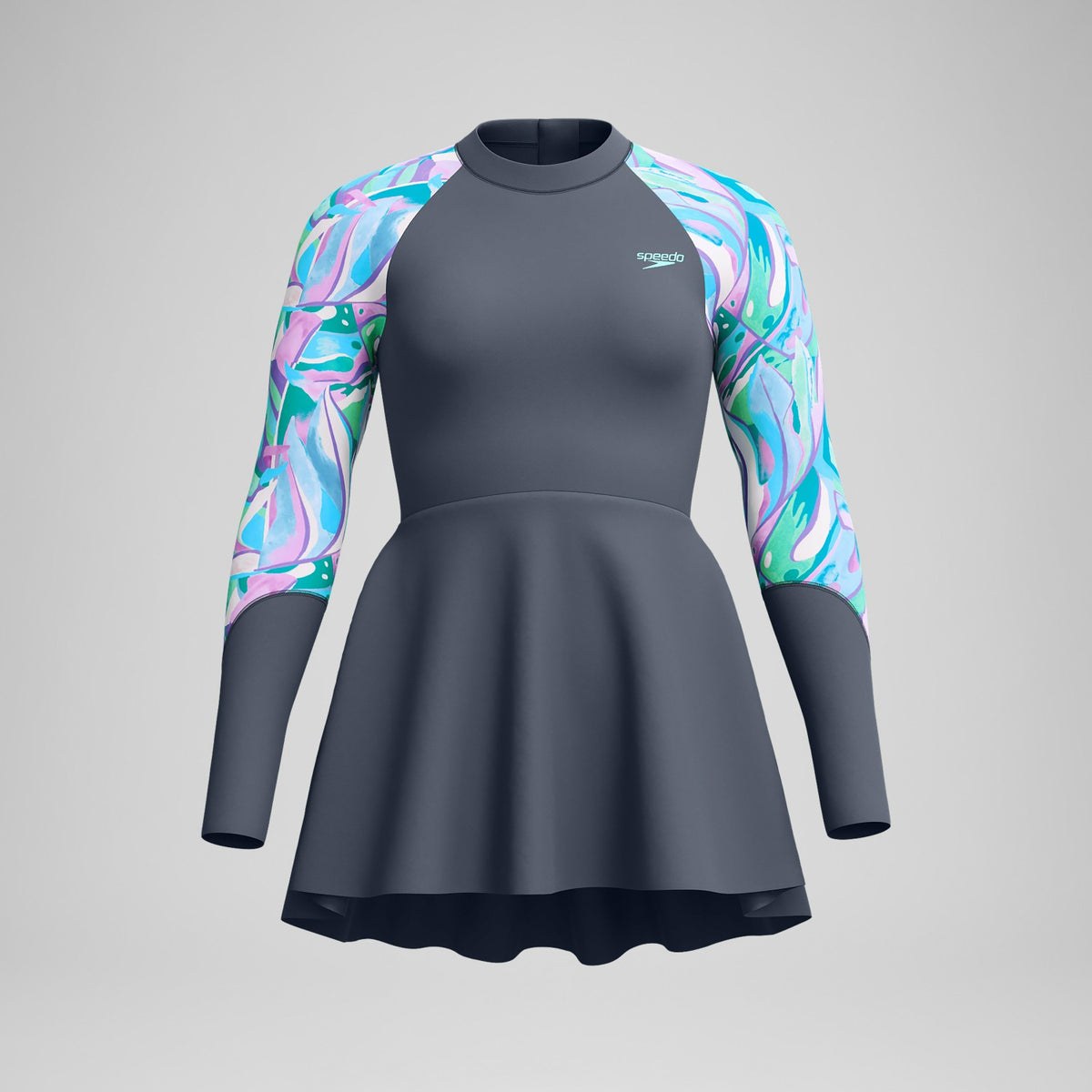 Speedo Long Sleeve Swim Dress Grey/Turquoise