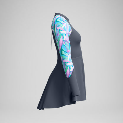 Speedo Long Sleeve Swim Dress Grey/Turquoise
