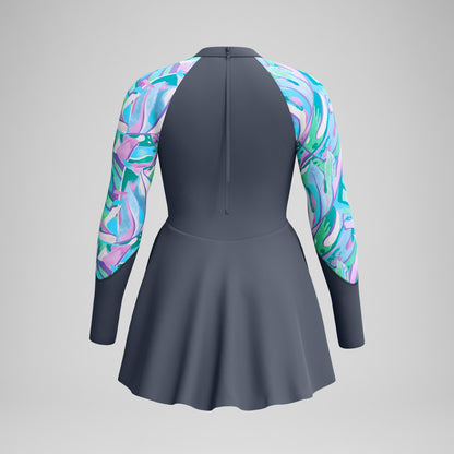 Speedo Long Sleeve Swim Dress Grey/Turquoise