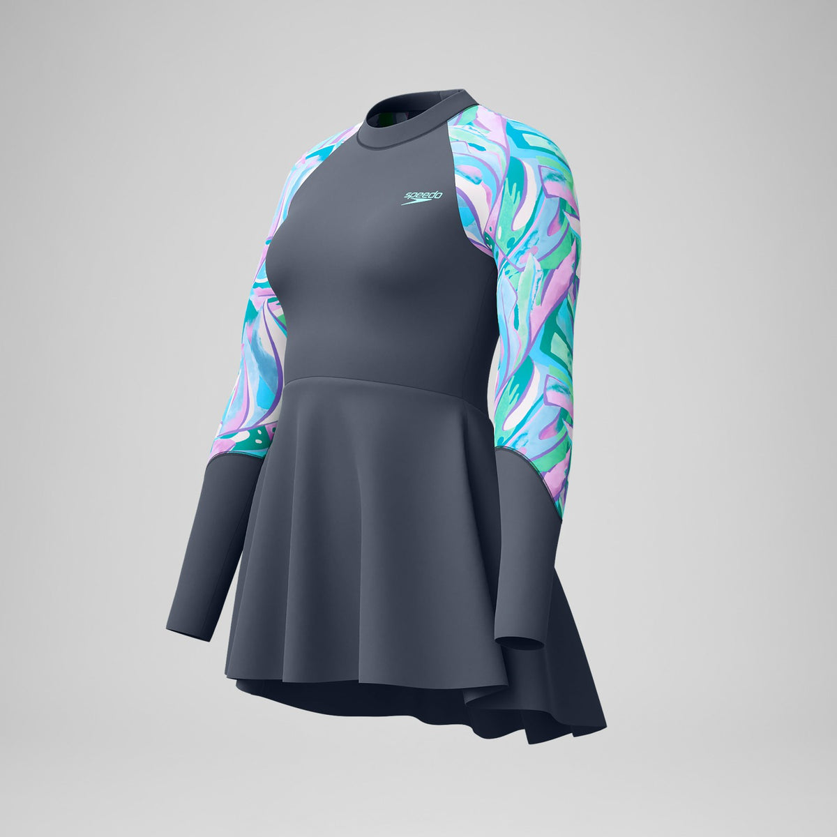 Speedo Long Sleeve Swim Dress Grey/Turquoise