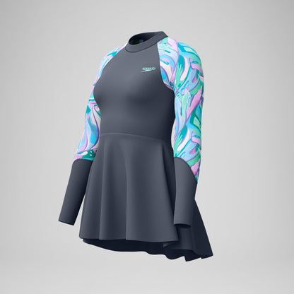 Speedo Long Sleeve Swim Dress Grey/Turquoise