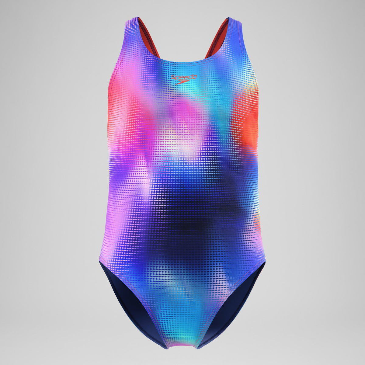 Speedo Girls Printed Leaderback Swimsuit Navy/Pink