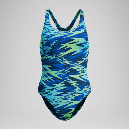 Speedo Hyperboom Printed Medalist Swimsuit Blue/Green