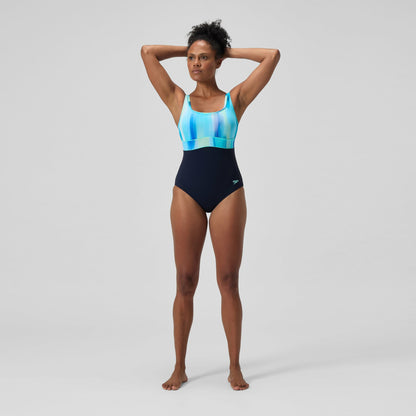 Speedo Shaping Printed Contour Eclipse Swimsuit Navy/Green