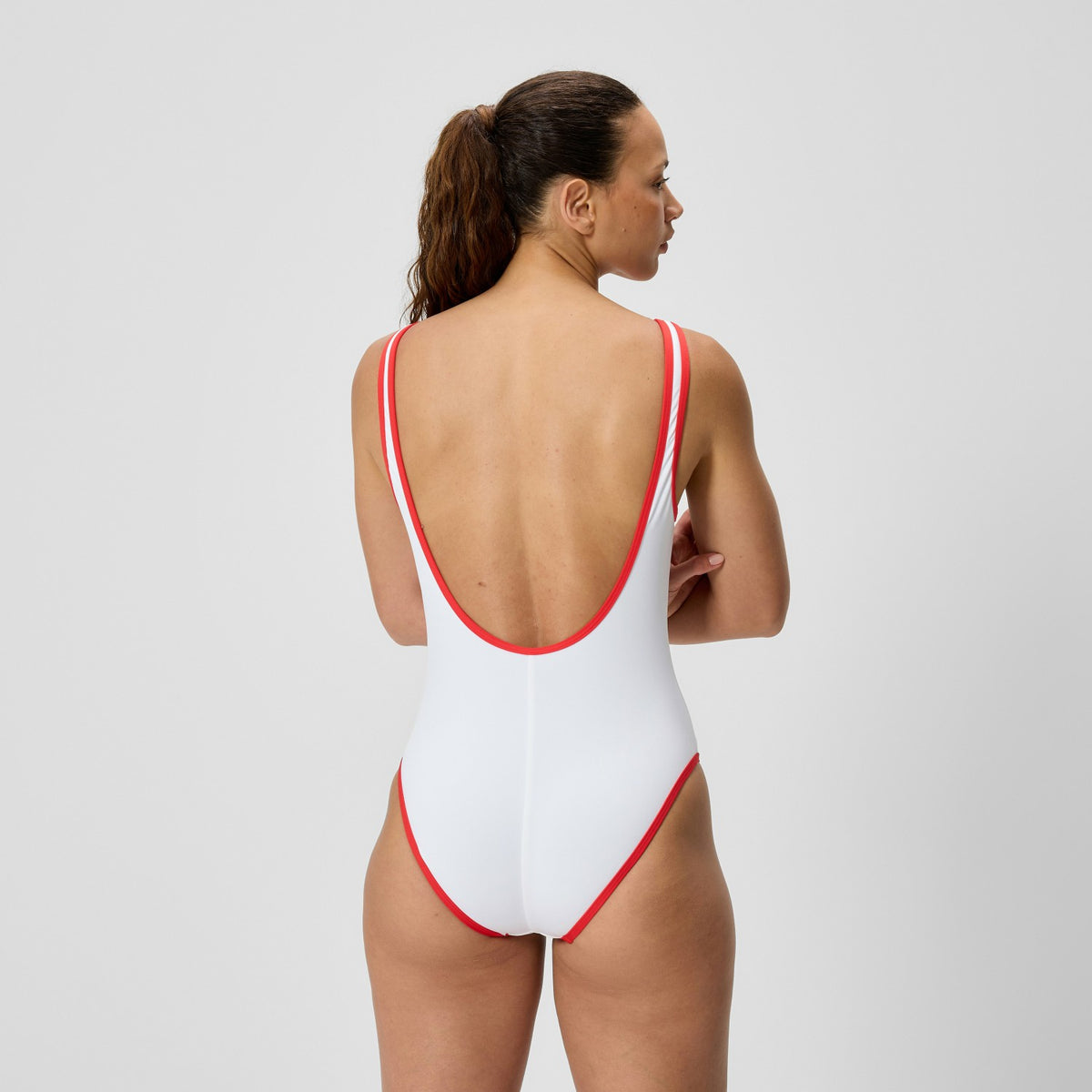 Speedo Jetstream Solid Bound Scoop Swimsuit Red/White