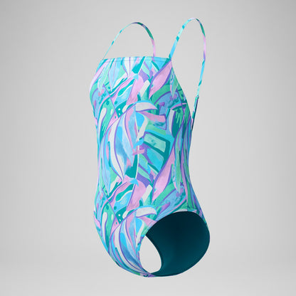 Speedo Printed Adjustable Thinstrap Swimsuit Green/Pink