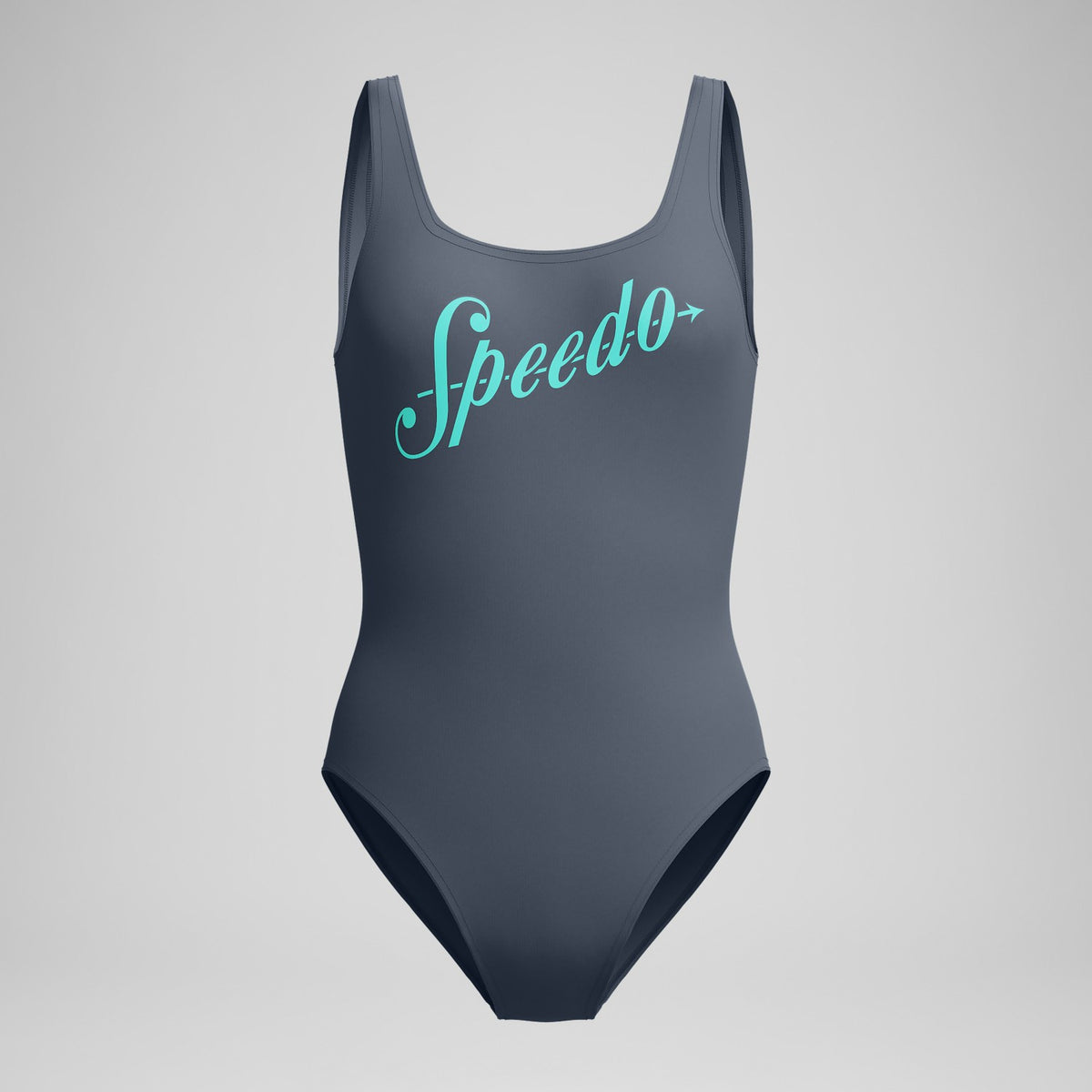 Speedo Logo Square Back Swimsuit Grey/Turquoise