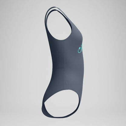 Speedo Logo Square Back Swimsuit Grey/Turquoise