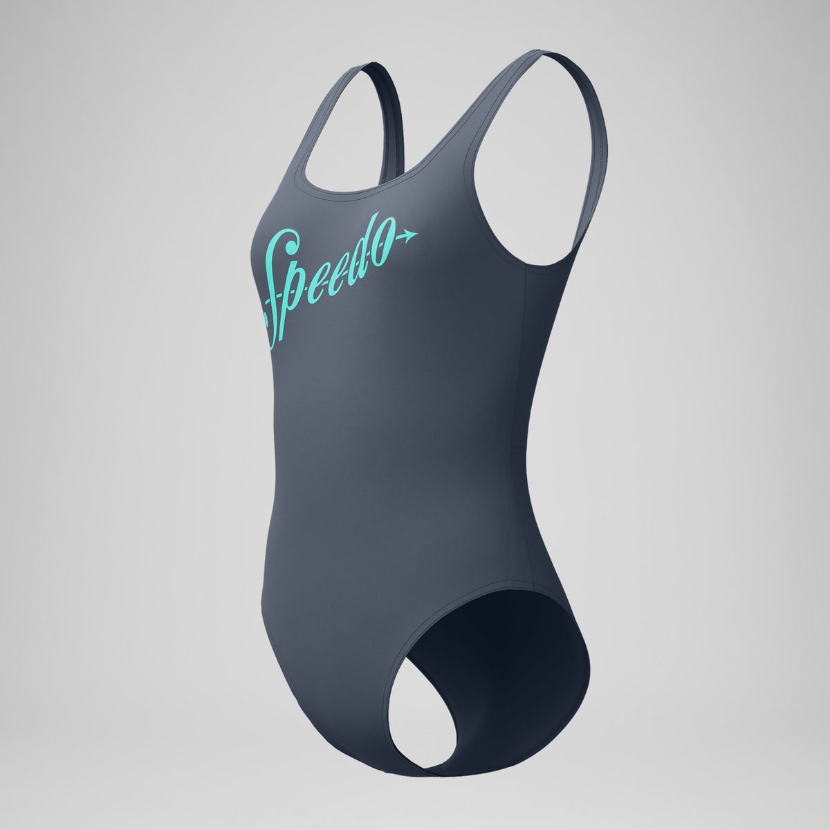 Speedo Logo Square Back Swimsuit Grey/Turquoise