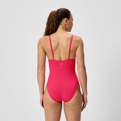 Speedo Solid V-Neck Swimsuit Ruby