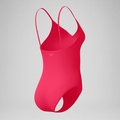 Speedo Solid V-Neck Swimsuit Ruby