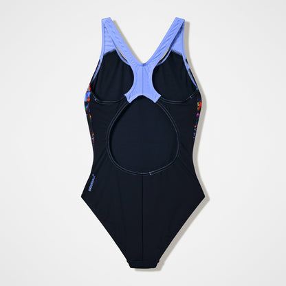 Speedo Girls Printed Splashback Swimsuit Black/Purple