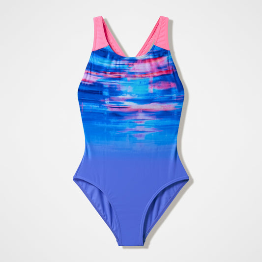 Speedo Girls Printed Splashback Swimsuit Purple/Pink