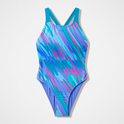 Speedo Girls Printed Powerback Swimsuit Purple/Blue