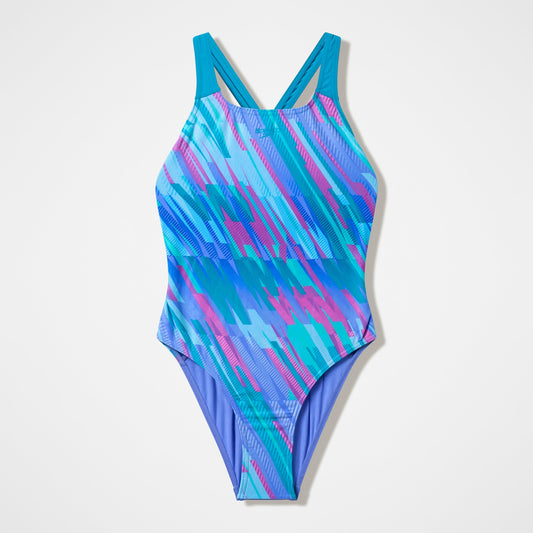 Speedo Girls Printed Powerback Swimsuit Purple/Blue