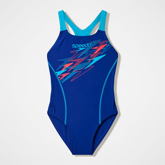 Speedo Girls Medley Logo Medalist Swimsuit Blue