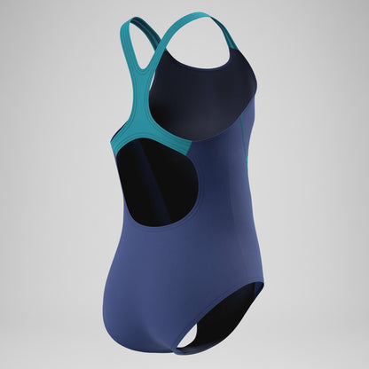 Speedo Girls Medley Logo Medalist Swimsuit Blue