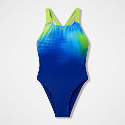Speedo Girls Printed Powerback Swimsuit Blue/Green