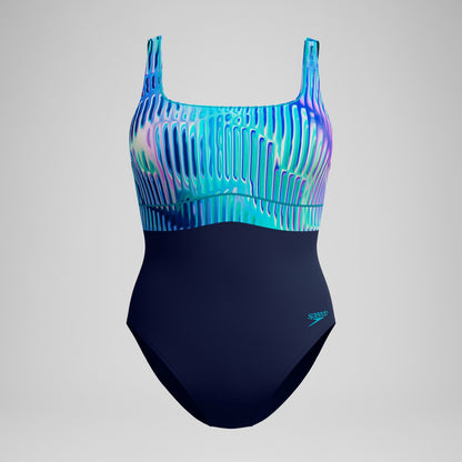 Speedo Shaping Printed Contour Eclipse Swimsuit Navy /Green