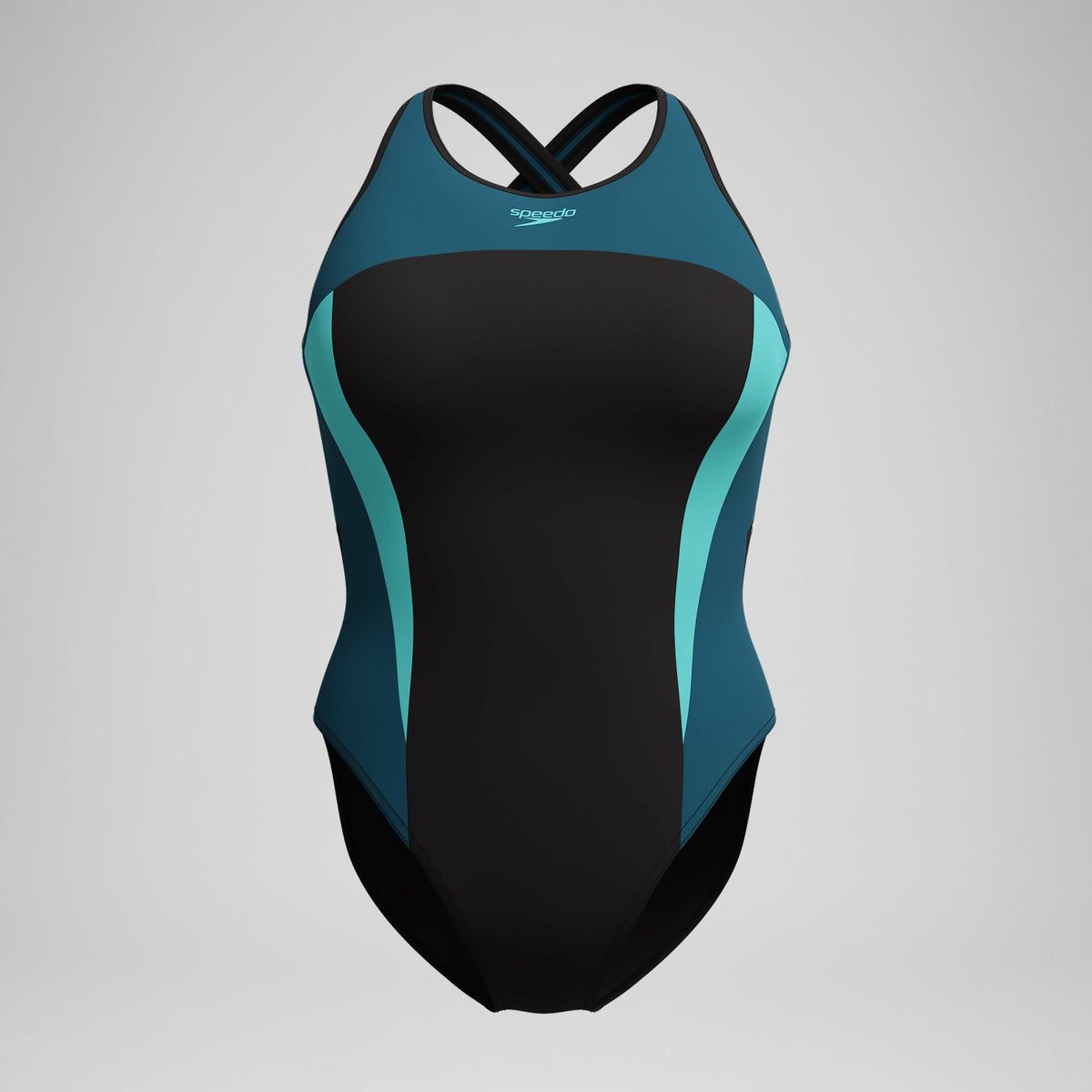 Speedo Highneck Splice Crossback Swimsuit DarkTeal/Green