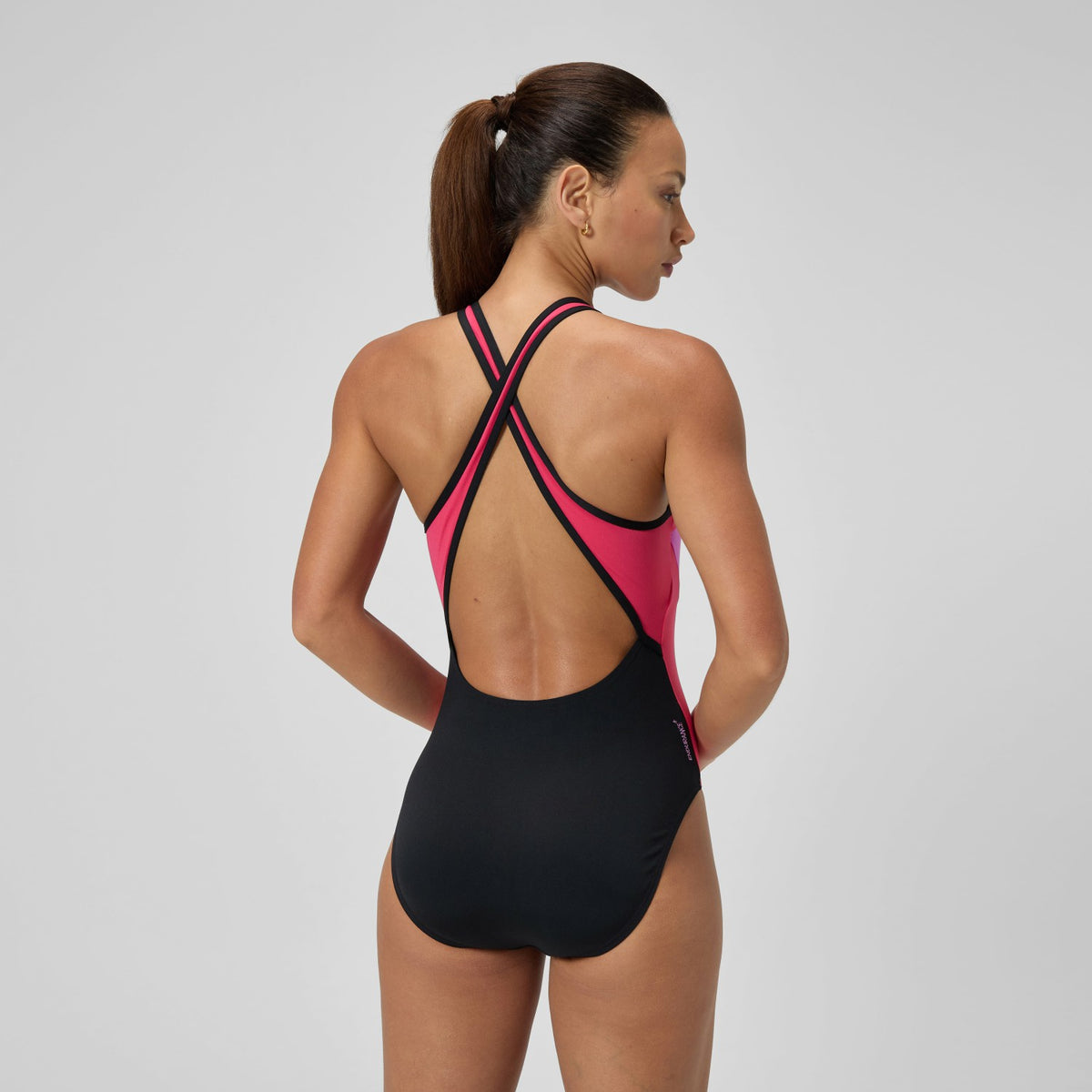 Speedo Highneck Splice Crossback Swimsuit Black/Pink