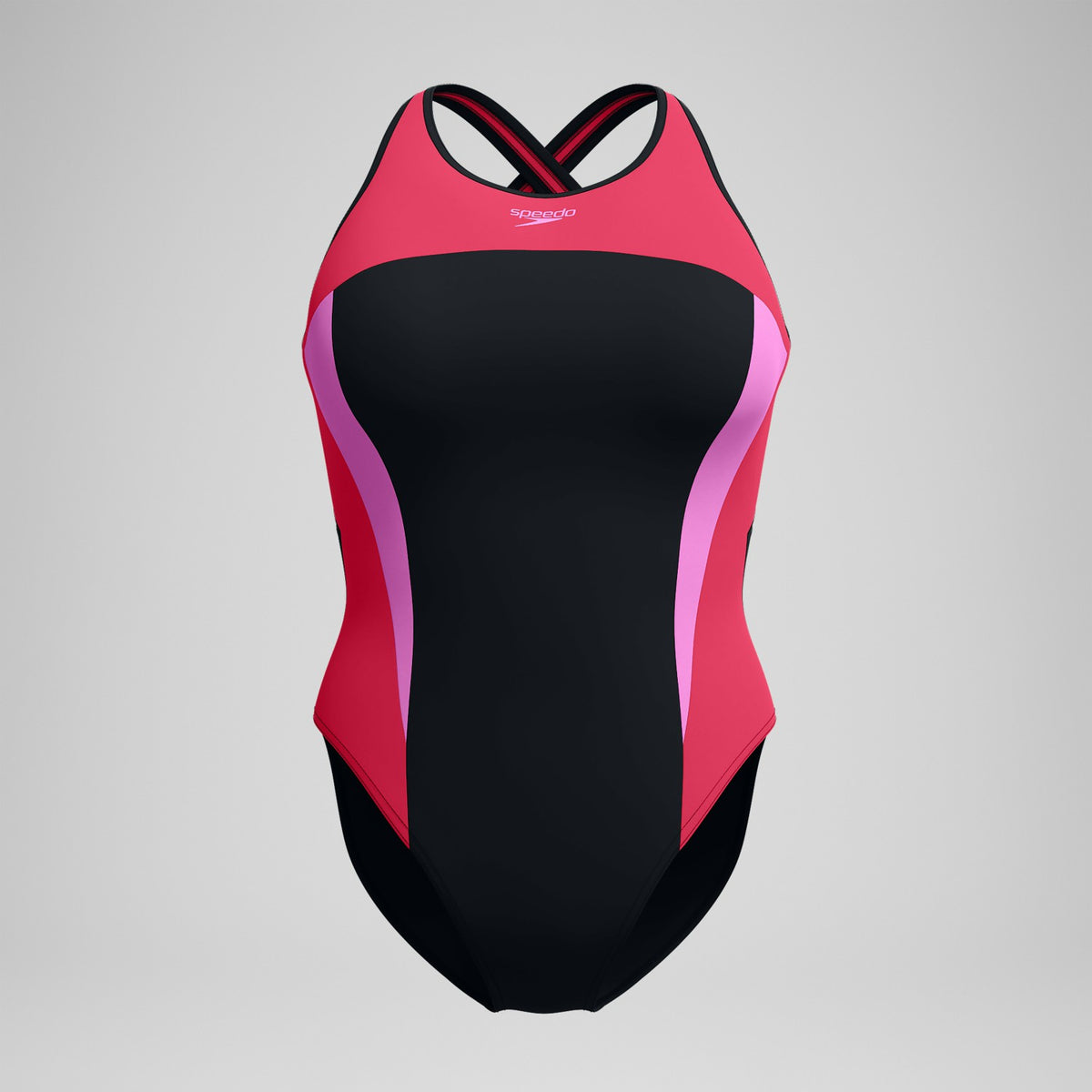 Speedo Highneck Splice Crossback Swimsuit Black/Pink