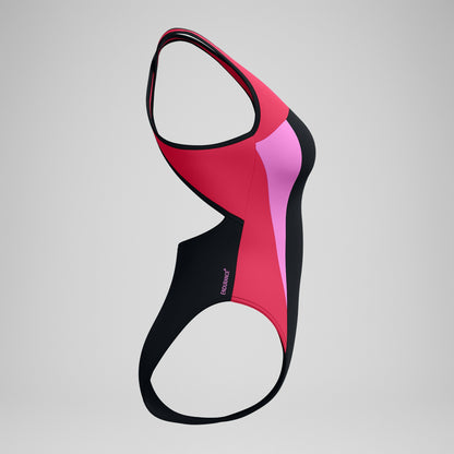 Speedo Highneck Splice Crossback Swimsuit Black/Pink