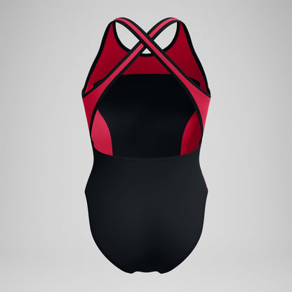 Speedo Highneck Splice Crossback Swimsuit Black/Pink