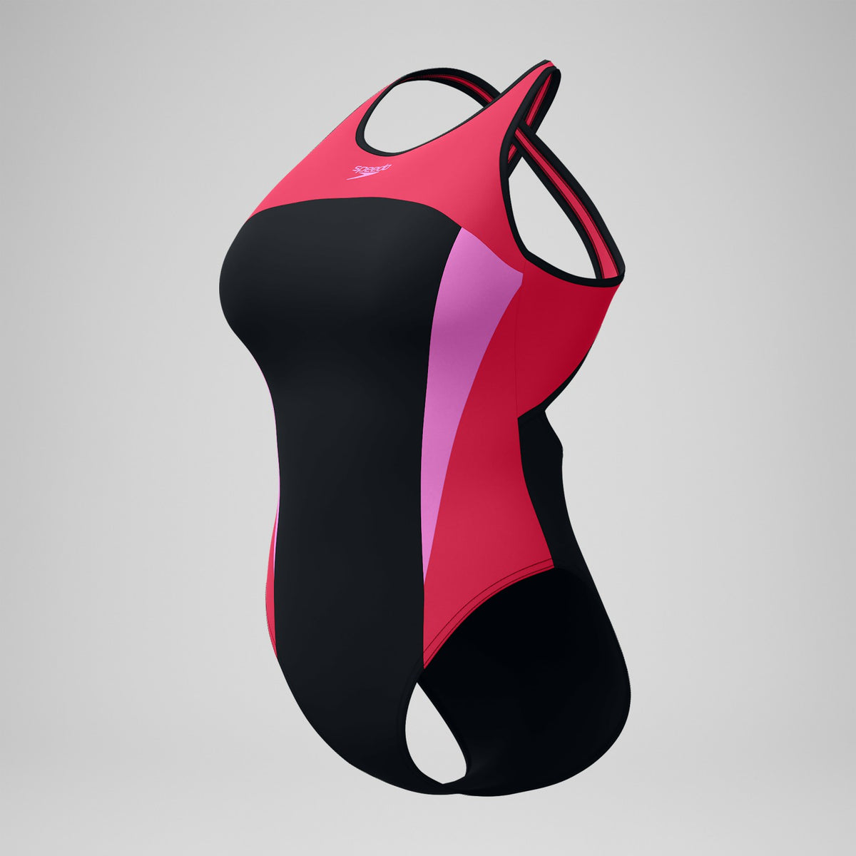 Speedo Highneck Splice Crossback Swimsuit Black/Pink