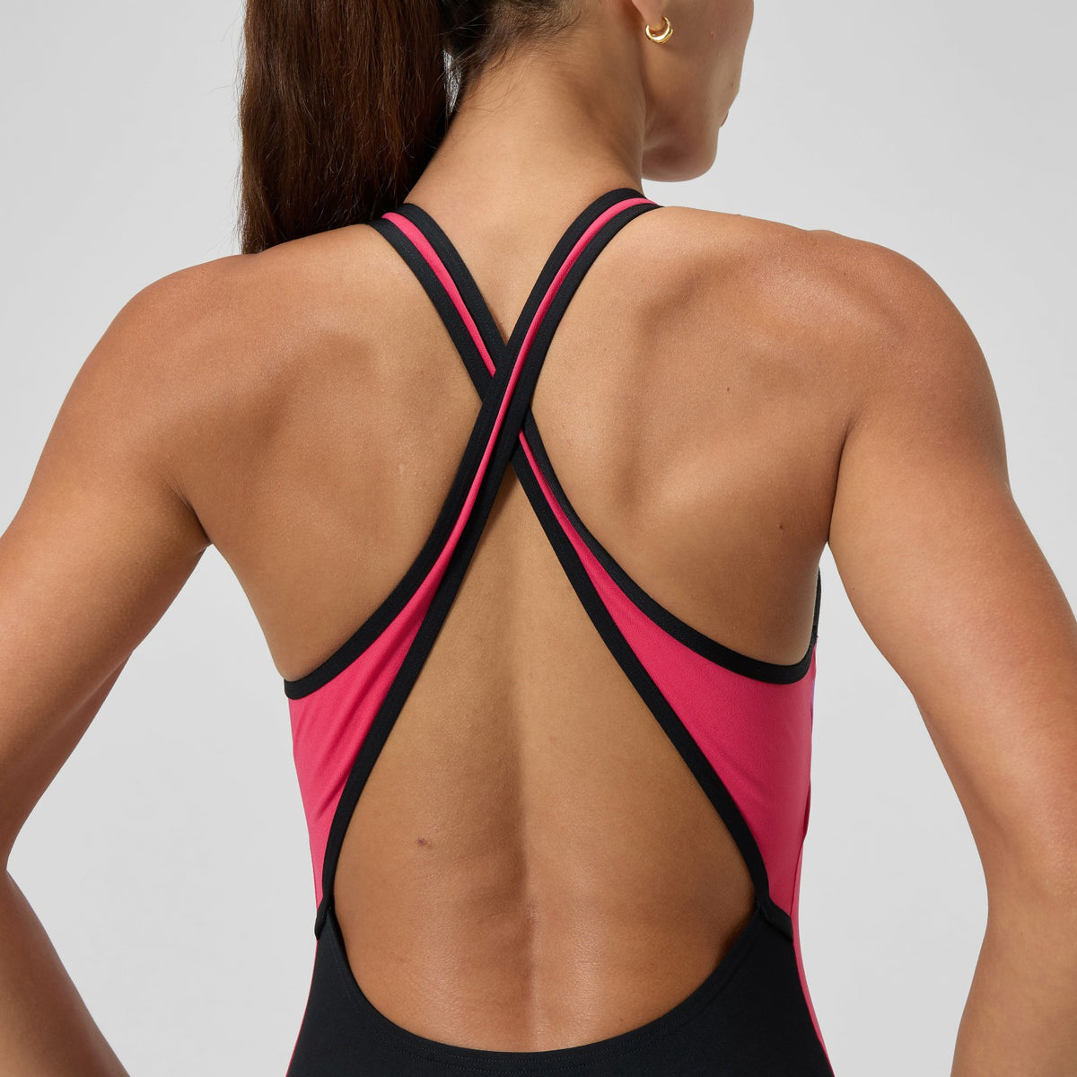 Speedo Highneck Splice Crossback Swimsuit Black/Pink
