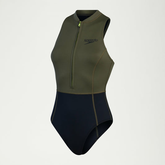Speedo Sleeveless Thermal Swimsuit Black/Green