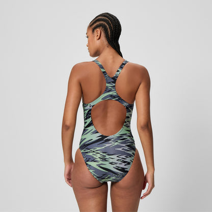 Speedo Hyperboom Printed Medalist Swimsuit Green