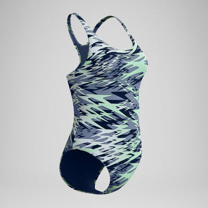 Speedo Hyperboom Printed Medalist Swimsuit Green