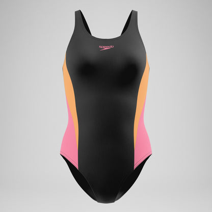 Speedo Colourblock Muscleback Swimsuit Black/Peach