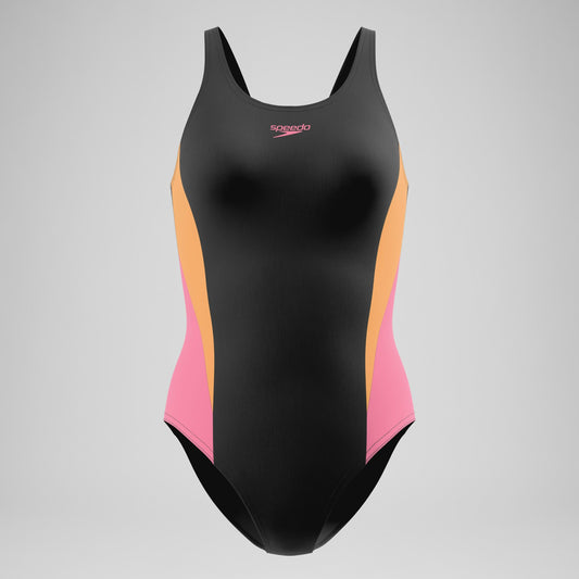 Speedo Colourblock Muscleback Swimsuit Black/Peach