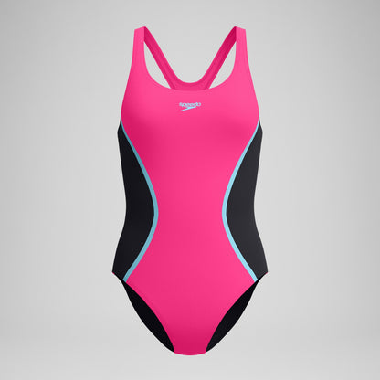 Speedo Medalist Solid Splice Swimsuit Pink