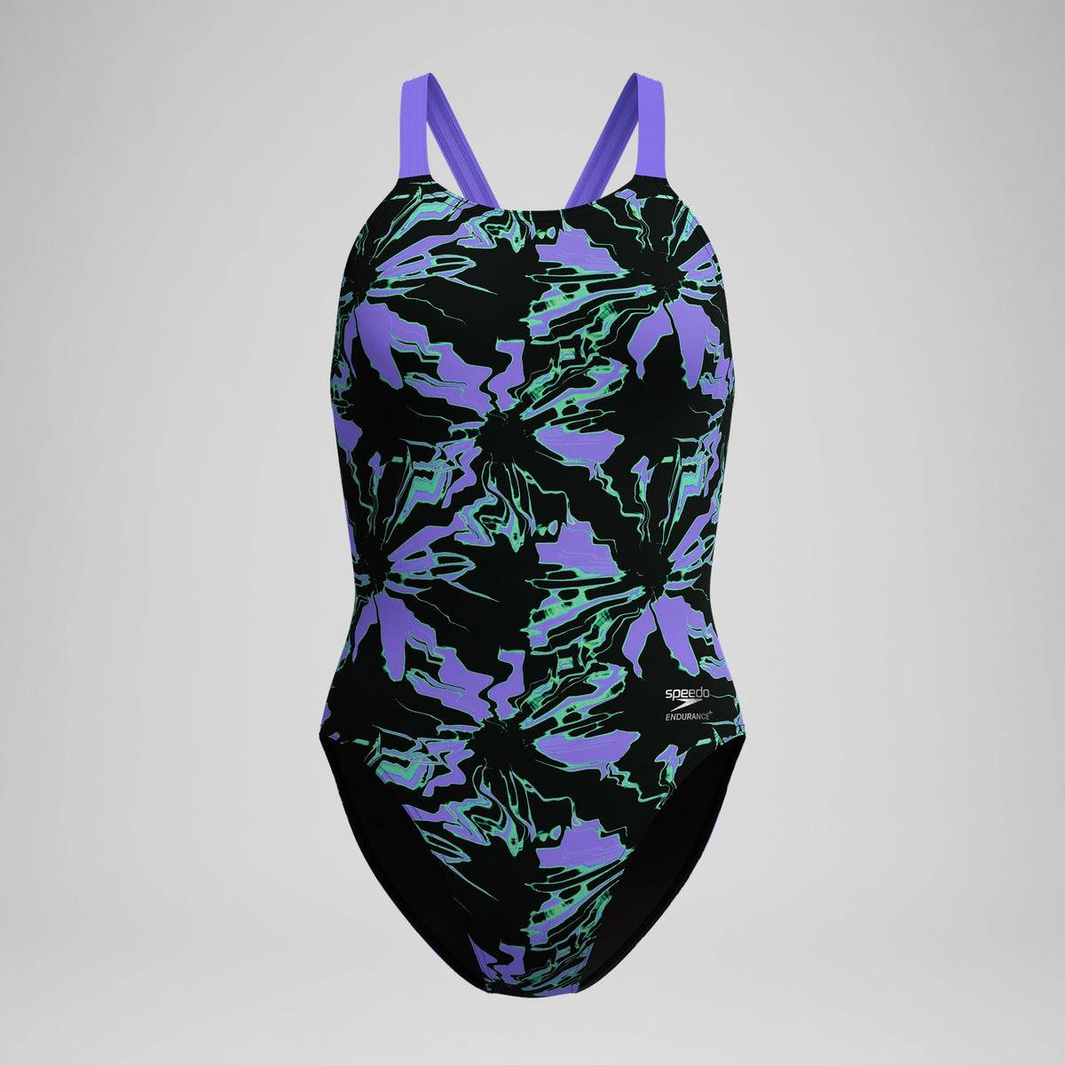 Speedo Club Training Printed Leaderback Swimsuit Black/Purple