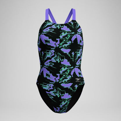 Speedo Club Training Printed Leaderback Swimsuit Black/Purple