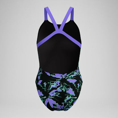 Speedo Club Training Printed Leaderback Swimsuit Black/Purple