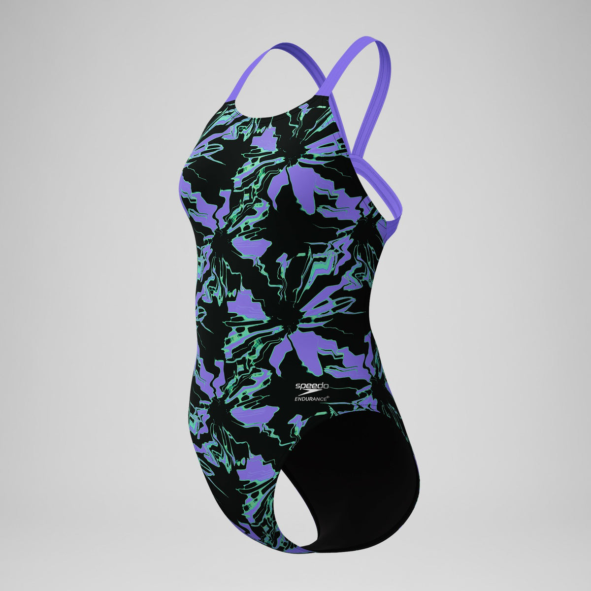 Speedo Club Training Printed Leaderback Swimsuit Black/Purple