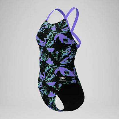 Speedo Club Training Printed Leaderback Swimsuit Black/Purple