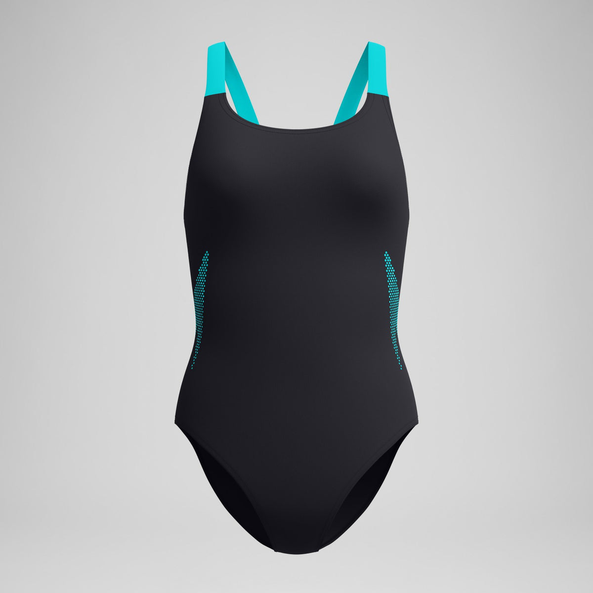 Speedo Boom Solid Leaderback Swimsuit Black/Turquoise