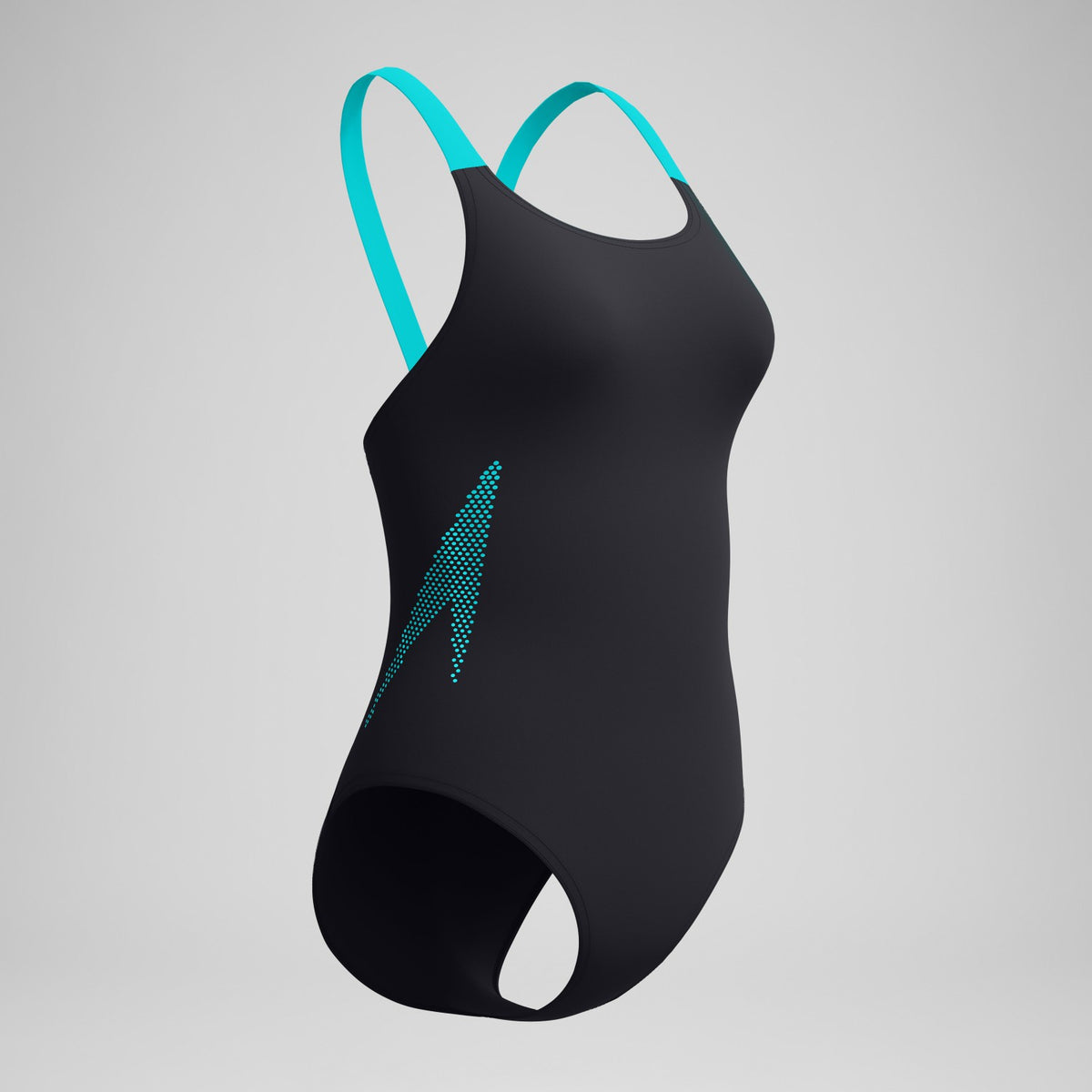 Speedo Boom Solid Leaderback Swimsuit Black/Turquoise