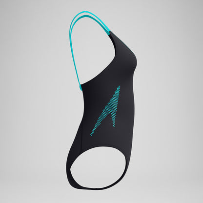 Speedo Boom Solid Leaderback Swimsuit Black/Turquoise