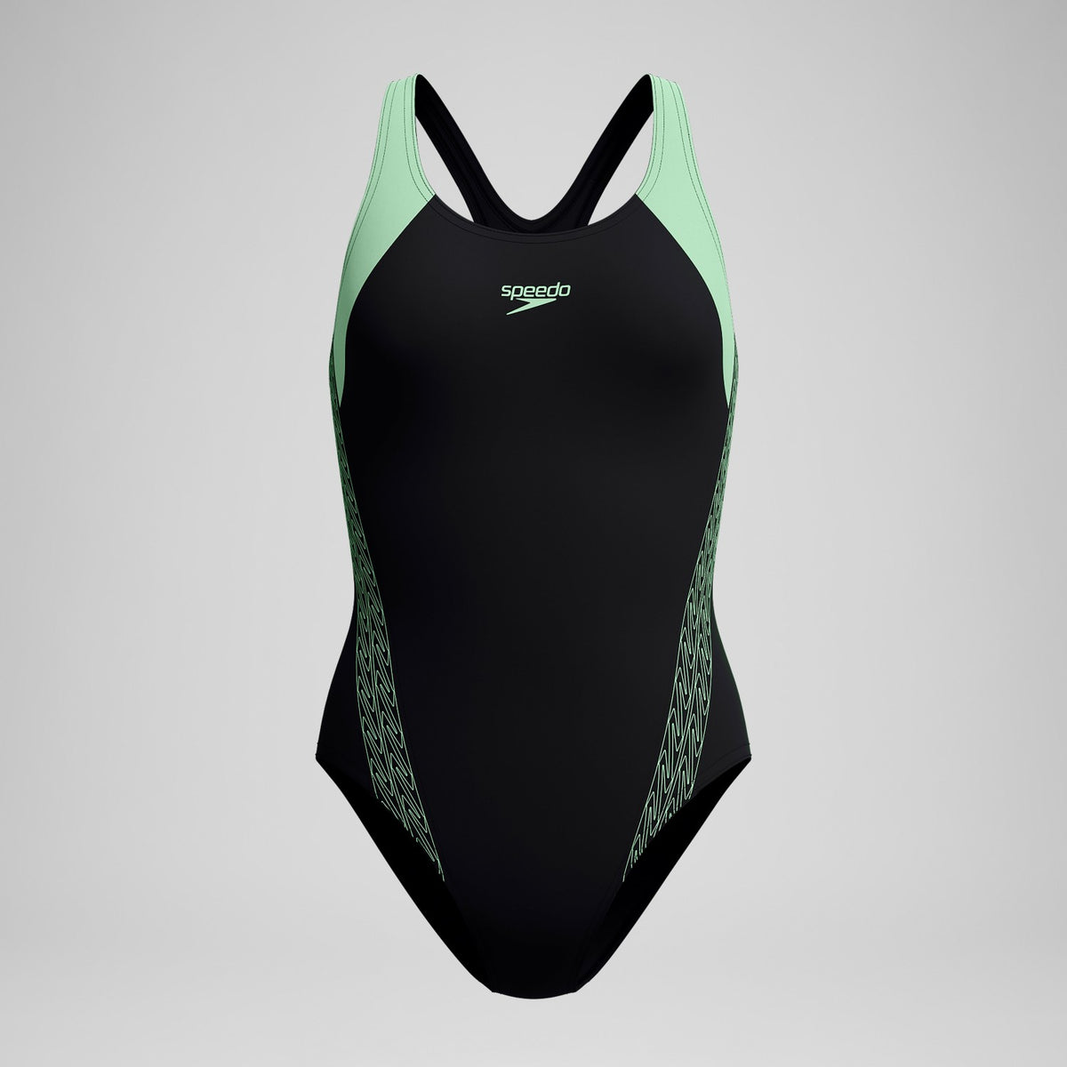 Speedo Placement Laneback Swimsuit Black/Green