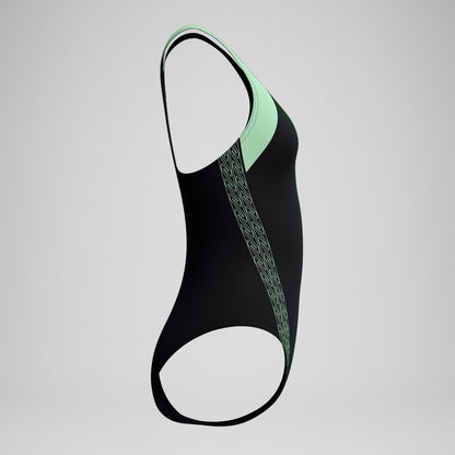 Speedo Placement Laneback Swimsuit Black/Green
