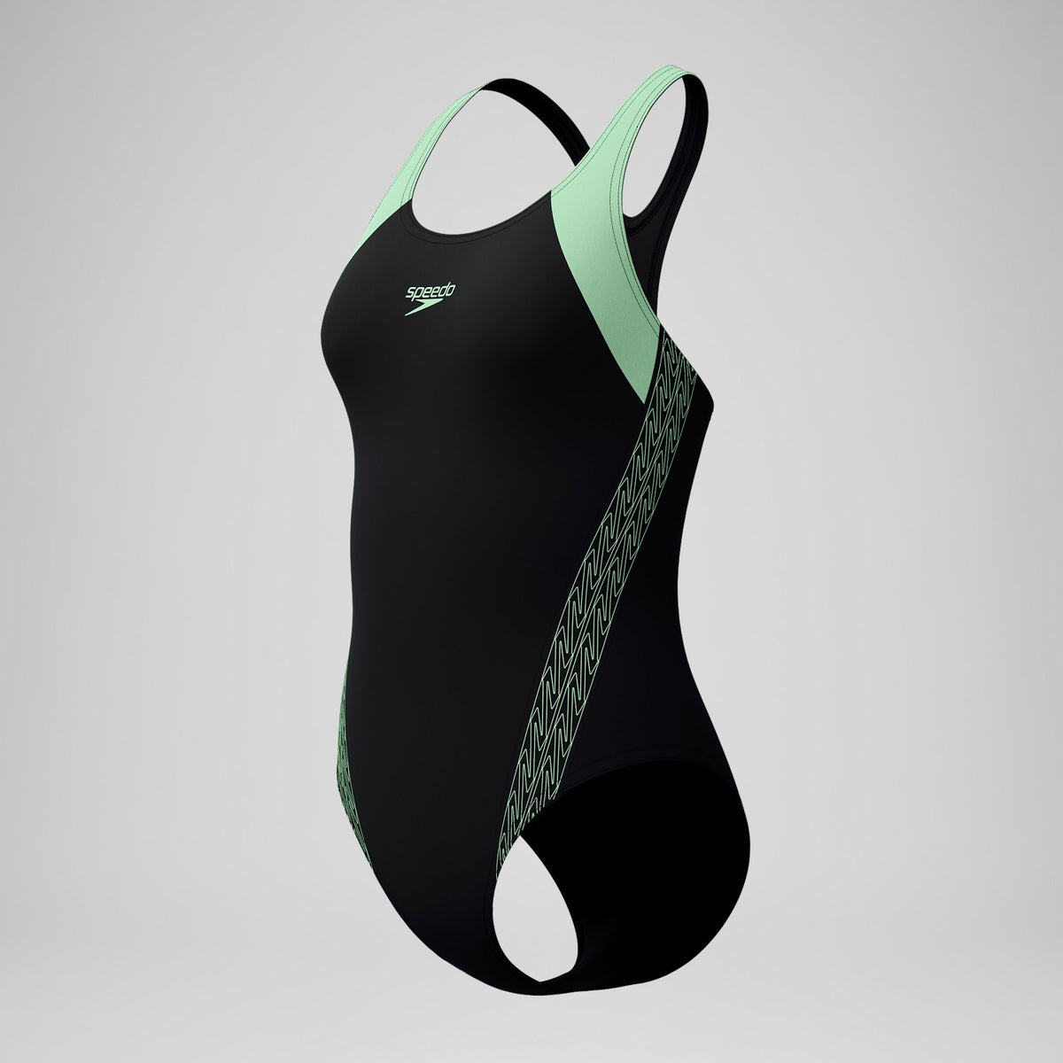 Speedo Placement Laneback Swimsuit Black/Green