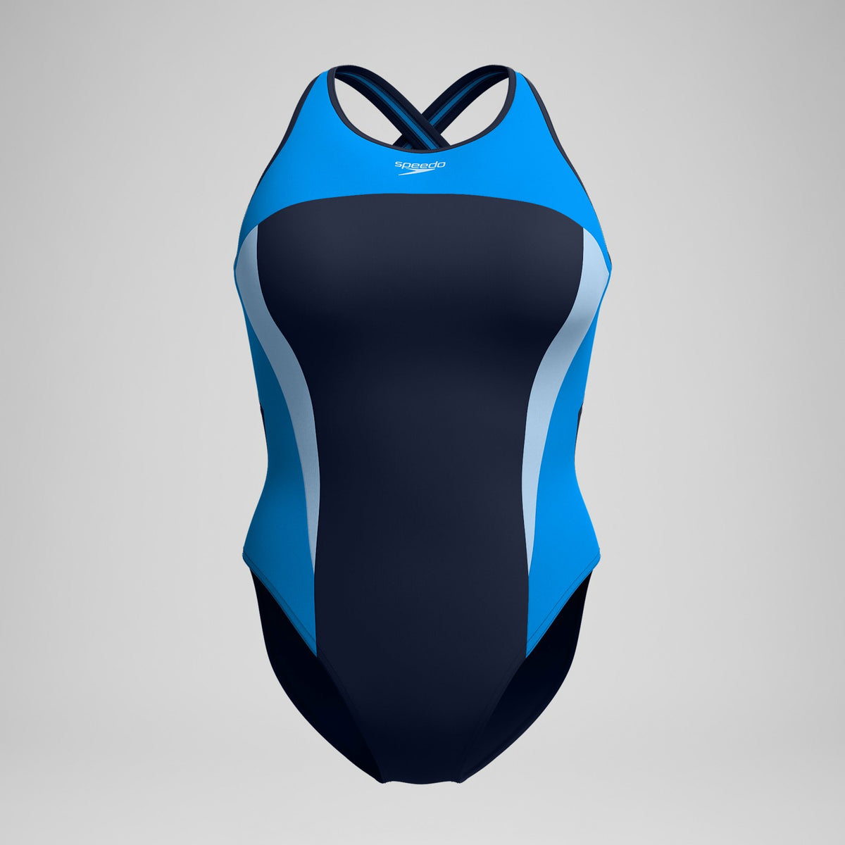 Speedo High Neck Splice Cross Back Swimsuit Navy/Blue