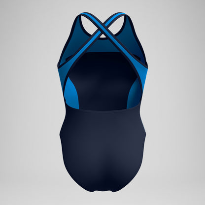 Speedo High Neck Splice Cross Back Swimsuit Navy/Blue